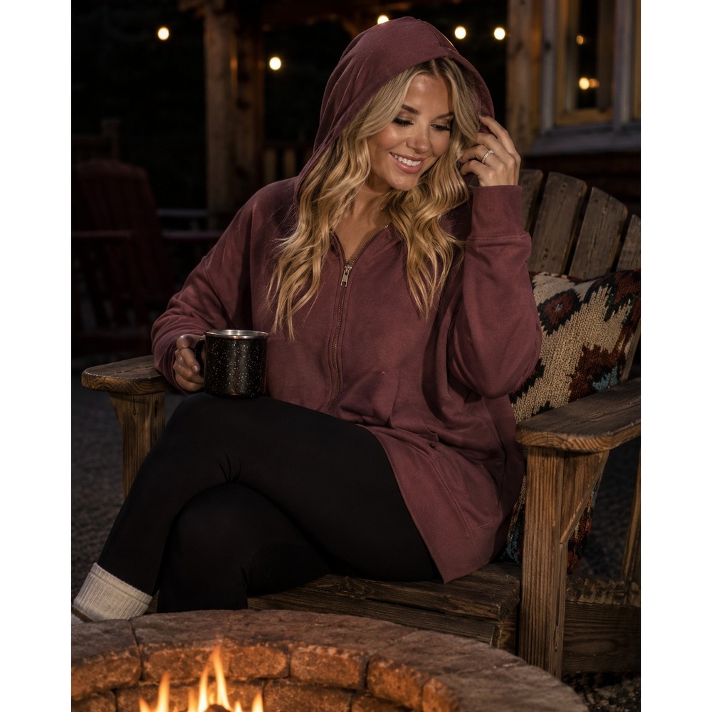We Wander Womens Full Zip Hoodie Plum Burgundy Activewear 2X